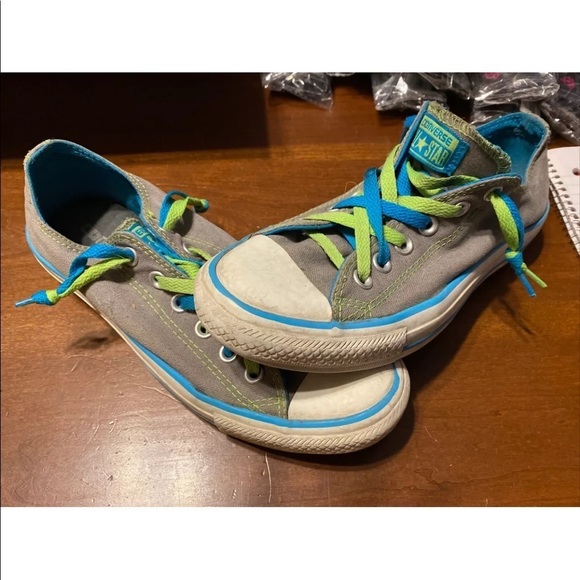 Converse Shoes - Converse All Star Gray w/ Green Stitching & Blue Detail Size 8 Womens